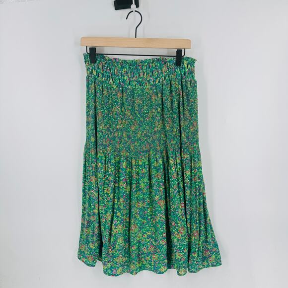 Sunny Leigh NWT Green Floral Midi Skirt Smocked Waist Juniper Green Size S - Picture 9 of 9